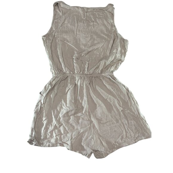 Ci Sono Womens Khaki Button-Front Sleeveless Romper W Pockets Elastic Waist Sz M - Picture 2 of 9